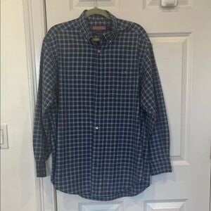 Vineyard Vines Men’s Navy and Light Blue Plaid Button-Down Shirt